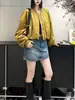 Chaqueta corta casual cool estilo americano para mujer, abrigo corto con cremallera de corte holgado, nuevo modelo de otoño con letras en la espalda