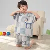 Ropa de Verano para Niños de Manga Corta con Pantalones Cortos de Algodón Puro Fina Dibujos Animados Ropa para Aire Acondicionado Pijama de Niños Talla Mediana y Grande Conjunto de Ropa para Casa de Verano