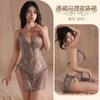 Lencería Sexy, Ligas Provocativas, Pijamas Coquetos, Escote Profundo Pecho Pequeño, Bata de Encaje Transparente con Lazo para Mujer