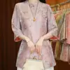 2026 Verano Nuevo Estilo Nuevo Estilo Chino Retro Botones Manga Tres Cuartos Estampado Floral Top Camisa Holgada para Mujer