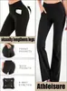 Calça Legging Preta de Cintura Alta com Bolso Lateral e Barra Flare Pequena para Mulheres, Elástica, Emagrecedora, Casual, Roupa Esportiva, Calça Longa Flare X