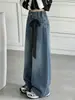 Lenço de Seda Infantil Novo de Outono com Bolinhas Calça Jeans Wide-Leg Crianças Maiores Calça Reta Solta Calça Banana Versátil Calça do Papai