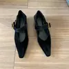 Zapatos de Salón Individuales de Punta Francesa y Boca Baja de Estilo Nuevo Primavera 2026 para Mujer, Zapatos de Terciopelo con una Correa, Zapatos de Tacón Bajo Grueso para Mujer