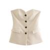 Moda Feminina Europeia e Americana Transfronteiriça Aliexpress Mais Vendido Cor Sólida Slim Fit Blazer de Botão Único Top Tubo e Calça Longa Flare Conjunto de Moda