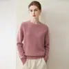 Suéter de terciopelo para mujer hecho de 75% cachemir y 25% seda de morera, jersey de cuello redondo, manga larga, tejido, suéter cálido