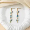 Pendientes de Hoja y Pétalo Estilo Europeo y Americano Más Vendidos Transfronterizos, Pendientes de Lujo Ligero de Hoja y Tulipán de Moda al por Mayor