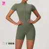 Mono de Yoga de Verano con Cremallera de Manga Corta Transfronterizo Europeo y Americano para Mujer Danza Fitness Deportes Mono Ajustado 8294