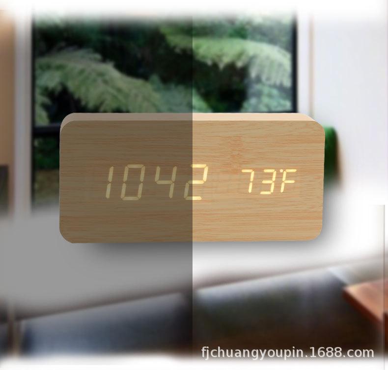 新款创意可充电智能电子声控LED闹钟 环保静音夜光