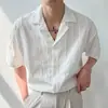 Camisa de Hielo Suelta Casual de Gama Alta con Cuello Cubano de Manga Corta para Hombre, Top Fresco y Moderno de Verano de Media Manga