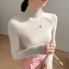 Suéter de cachemira de cuello alto medio sin costuras para mujer, capa base ajustada, suéter interior de punto, tejido adelgazante