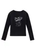 Top de manga larga para mujer, nuevo estilo primavera y otoño, cuello en U, hombro normal, estampado de gato de dibujos animados, corte ajustado, favorecedor, camiseta básica de moda para mujer