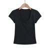 Camiseta de Manga Corta de Color Puro Versátil con Cuello en U para Mujer, Estilo Nuevo Verano 2024, Brillante con Diamantes Calientes, Top de Aspecto Adelgazante
