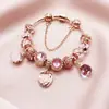 Pulsera de Cristal Pan Family Oro Rosa Pulsera de Cisne con Diamantes Rojo Rosa Amor Rosa Pulsera para Niñas