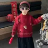 Suéter infantil, colección otoño e invierno, ropa exterior para niños, suéter de punto para bebé, prendas de punto para niños pequeños, atuendo rojo navideño, capa interior para invierno