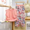 Conjunto de Roupa de Verão para Meninas Estilo 2026, Conjunto de Duas Peças da Moda com Manga Curta e Calça Anti-Mosquito para Crianças Pequenas