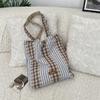 5313 Bolso de Hombro con Puntadas a Cuadros Vintage Gran Capacidad para Viajar Bolso Tote Versátil Nuevo en Primavera y Verano para Mujer Bolsa de Tela