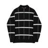 Polo de Punto MYQ con Solapa a Cuadros para Hombre Otoño e Invierno Estilo Coreano Holgado Casual Manga Larga Suéter
