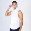 Colete de Corrida Europeu Masculino Transfronteiriço com Capuz Secagem Rápida Verão Esportivo Malha Respirável Fitness Sem Mangas