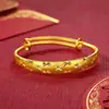 Pulseira de Empurrar e Puxar com Dragão e Fênix Banhada a Ouro para Mulheres, Artesanato Tradicional, Pulseira Ajustável com Padrão de Estrela, Atacado