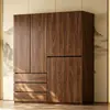 Armario de Madera Maciza Color Nogal Negro con Cuatro, Cinco o Seis Puertas, Adecuado para Hogares Grandes y Pequeños, con Cajones, Armario de Dormitorio Minimalista Moderno, Transfronterizo