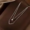 Collar de Zirconia de Doble Capa en Forma de V para Mujer, Lujo Ligero, Temperamento Sencillo, Cadena para Clavícula Estilo Caliente Nuevo 2025 de Gama Alta
