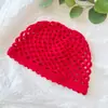 Gorro de Ganchillo con Patrón Hueco Tejido para Mujer, Color Sólido Versátil de Primavera y Verano, Moda Estilo Coreano, Gorro de Lana Pullover con Parte Superior Redonda