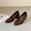 Sapatos Mary Jane Quadrados Retrô para Mulheres, Salto Grosso, Uma Tira, Couro Macio para o Dia a Dia, Novos Sapatos Pequenos de Couro Versáteis para Primavera e Outono