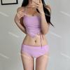 4 Colores] Nuevo Estilo Spice Girl Color Sólido Tirantes Diseño Pequeño de Pecho Sentido Ins Sexy Cordón Vacaciones en la Playa Traje de Baño Bikini