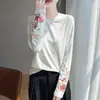 Tricô Bordado Estilo Chinês Novo Transfronteiriço com Jacquard Floral Pintura a Tinta, Mistura de Seda Fina para Elegância de Outono e Inverno