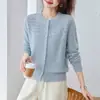 Cardigã de tricô liso com detalhes vazados estilo francês para mulheres, nova jaqueta designer elegante estilo executivo para outono e inverno com mangas compridas
