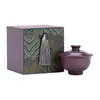 Venta al por mayor del fabricante cuenco con tapa Junyao Sancai, juego de té kung fu estilo chino morado, cuenco con tapa de cerámica para uso doméstico, cuenco para ofrenda de té