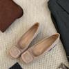 Sapatilhas Quadradas de Camurça com Fivela Quadrada, Aumentadoras de Altura Internas, Estilo Francês, Novidade Outono 2026, Bico Baixo, Elegantes para o Trabalho, Sola Macia, Sapatos de Vovó