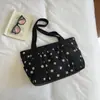 Bolso tote estilo coreano, minimalista con estampado de lunares, bolso de hombro de gran capacidad, adecuado para estudiantes, uso casual y para ir al trabajo, hecho de gamuza