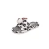 Chinelos de casa de pelúcia antiderrapantes de dupla face com estampa de leopardo e abertura nos dedos, com design de coelho, chinelos estilo ins para uso diário para influenciadoras femininas