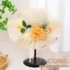 Día del Maestro Sombrero de Paja Floral Hecho a Mano Materiales DIY Sombrero Estilo Francés con Flores Secas Sombrilla Sombrero de Sol para Adultos Actividad de Calentamiento