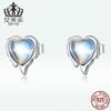 Aifule aretes de botón de plata esterlina s925 de corazón derretido, aretes de moda con forma de corazón de piedra lunar, populares europeos y americanos SCE1306
