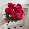 Salón de Bodas Flores Artificiales Rojas Hortensia Borgoña Rosa Material de Flores para Boda Decoración de Guía de Carretera Decoración de Ingeniería de Ventanas