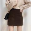 Saia de Lã Cor de Café Outono/Inverno 2026 Estilo Coreano Cintura Alta Emagrecedora Fashionável Versátil Estilo College Curta Evasê A7728