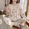 Pijama de Coral Fleece para Mujer, Nuevo Estilo de Invierno, Franela con Fleece Adicional, Más Grueso, para Otoño e Invierno, Lindo Conjunto para Estar en Casa, Se Puede Usar al Aire Libre