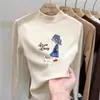 Camiseta térmica de forro polar con cuello alto medio para niña, nuevo estilo otoño/invierno 2026, ropa interior para niños, cálida camiseta de manga larga cepillada