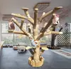 Estrutura de Escalada para Gatos com Pilares de Madeira Árvore Falsa Plataforma de Salto para Gatos Rattan Sintético Poste Arranhador para Gatos Coluna Suspensa Forma de Árvore Moedor de Garras de Árvore Arranhador para Gatos Buraco na Árvore