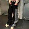 Calças jeans com estampa de estrelas estilo americano para homens e mulheres, calças retas color blocking de alta qualidade, calças hip-hop largas vintage, estilosas