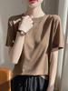 Camiseta de manga corta Tencel Lyocell para mujer, cuello redondo, color sólido, casual, temperamento, top de media manga, para usar debajo, venta al por mayor de fábrica, ropa de mujer