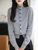 Nuevo Cárdigan de Punto Andy de Terciopelo Otoño/Invierno 2026 Cuello Semi Alto Manga Larga para Mujer Color Sólido Holgado Versátil Abrigo
