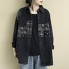 Camisa retro holgada artística de manga larga Primavera y Otoño Nueva solapa cosida estampada versátil casual top de mezclilla