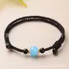 Pulseira de cordão vermelho tecida à mão com cristal de obsidiana, conta da sorte, unissex, corda de mão ajustável, joia