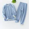 Conjunto de Ropa Interior Térmica para Niños de Otoño e Invierno, Camiseta Base para Niños, Pijamas Térmicos Lisos Cepillados para Bebé (Camiseta y Pantalones)
