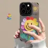 Pintura a Óleo Corrente de Girassol Adequada para Capa de Celular Apple 16 Pro Max, 13 Acabamento Escovado, 15 Silicone Macio, 14 Proteção Completa Anti-Queda