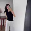 Chaleco de punto sin mangas con cuello polo Chic francés para mujer en verano Aspecto adelgazante Chaleco exterior corto...