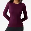 Nueva Ropa de Yoga para Mujer Manga Larga Cuello Redondo Secado Rápido Camiseta Deportiva Alta Elasticidad Ajustada Running Entrenamiento Fitness Top de Manga Larga